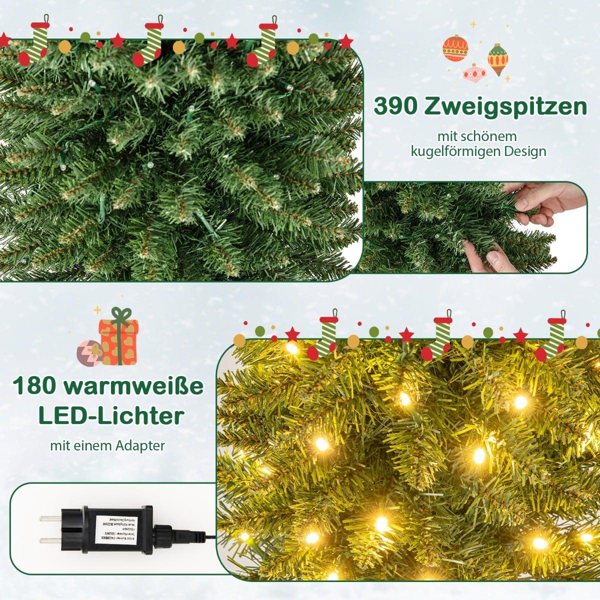 Een kunstkerstboom met 390 takken en 180 warmwitte LED-lampjes.