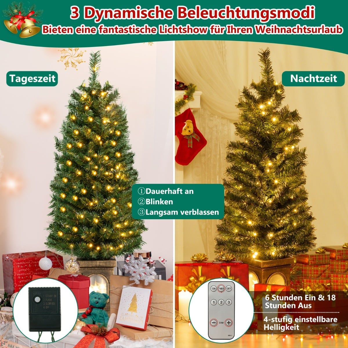 Kerstboom met verlichting in dag- en nachtmodus, met afstandsbediening.