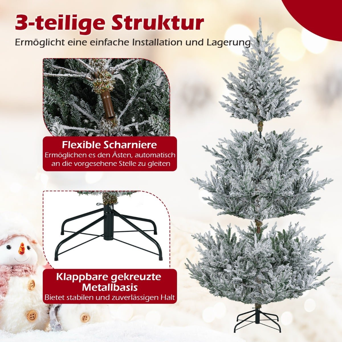 3-delige kunstboom met flexibele scharnieren en metalen voet.