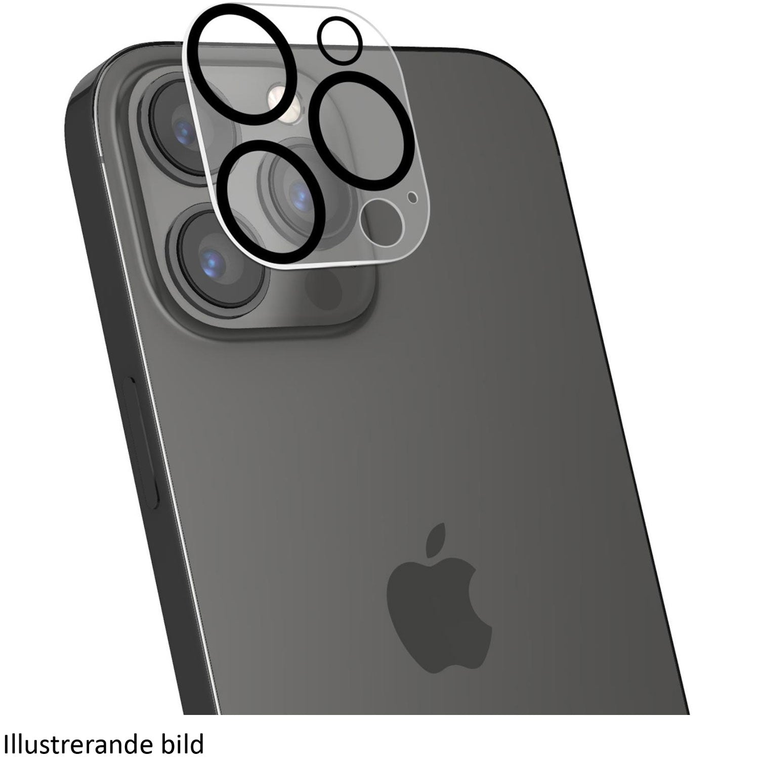Een heldere screenprotector bedekt de cameralenzen van een donkere smartphone.
