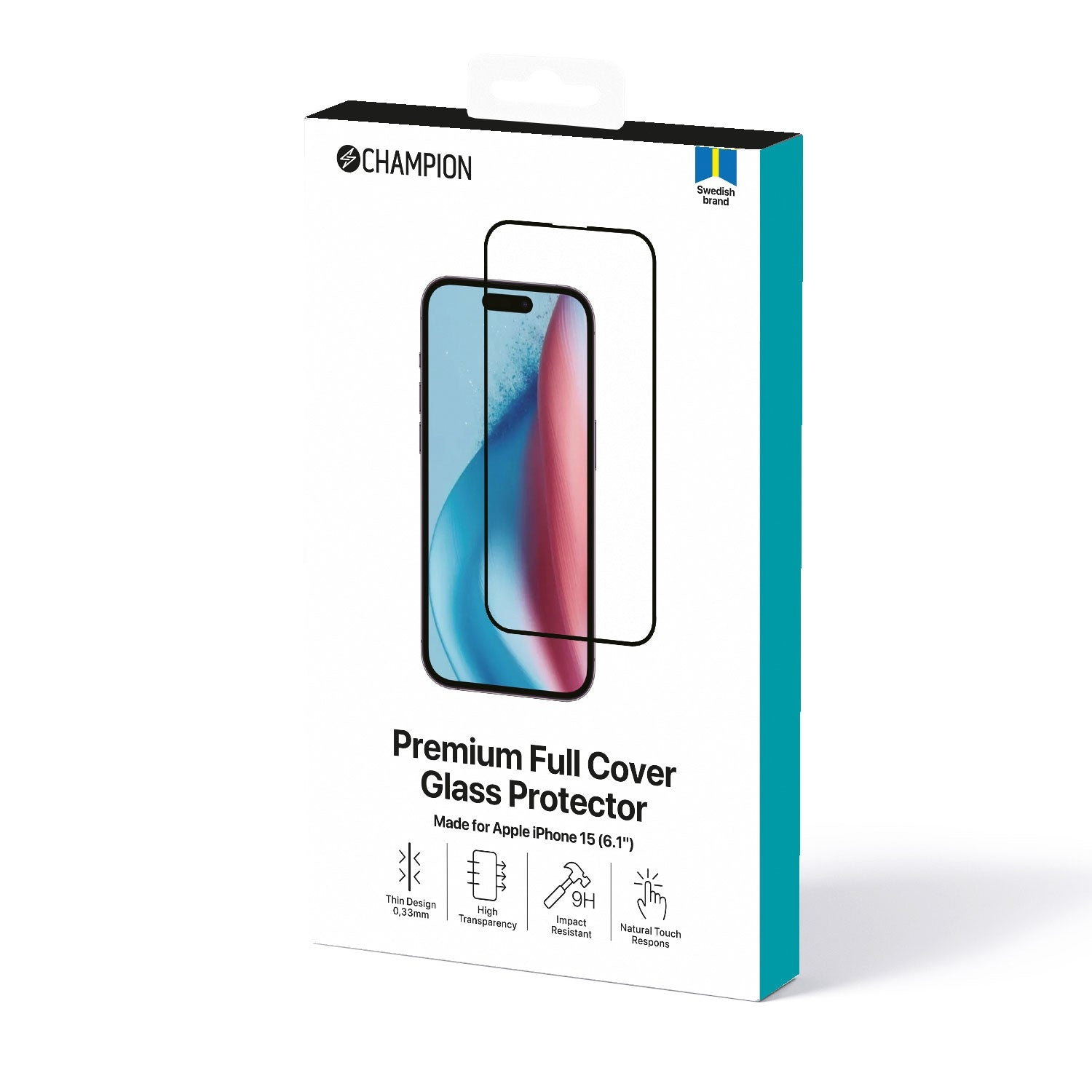 Verpakking voor premium full cover glazen screenprotector voor iPhone 15.