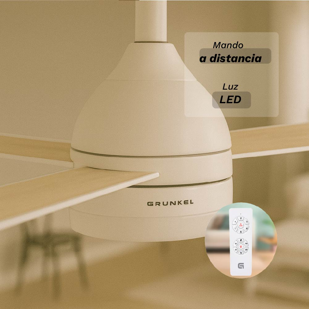Ventilador de techo con mando a distancia y luz LED.