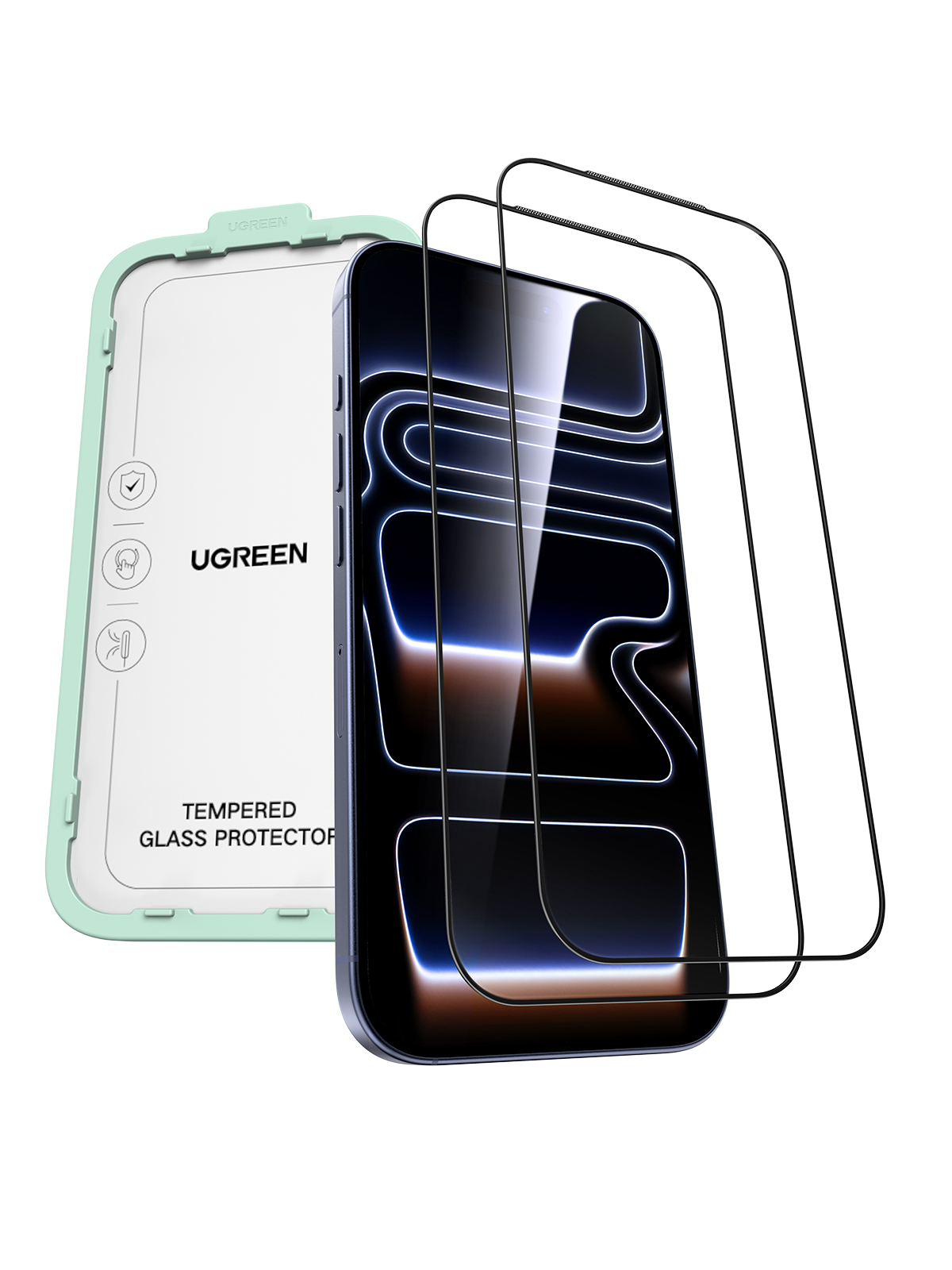 Smartfon z osłonami ekranu i ramką montażową.