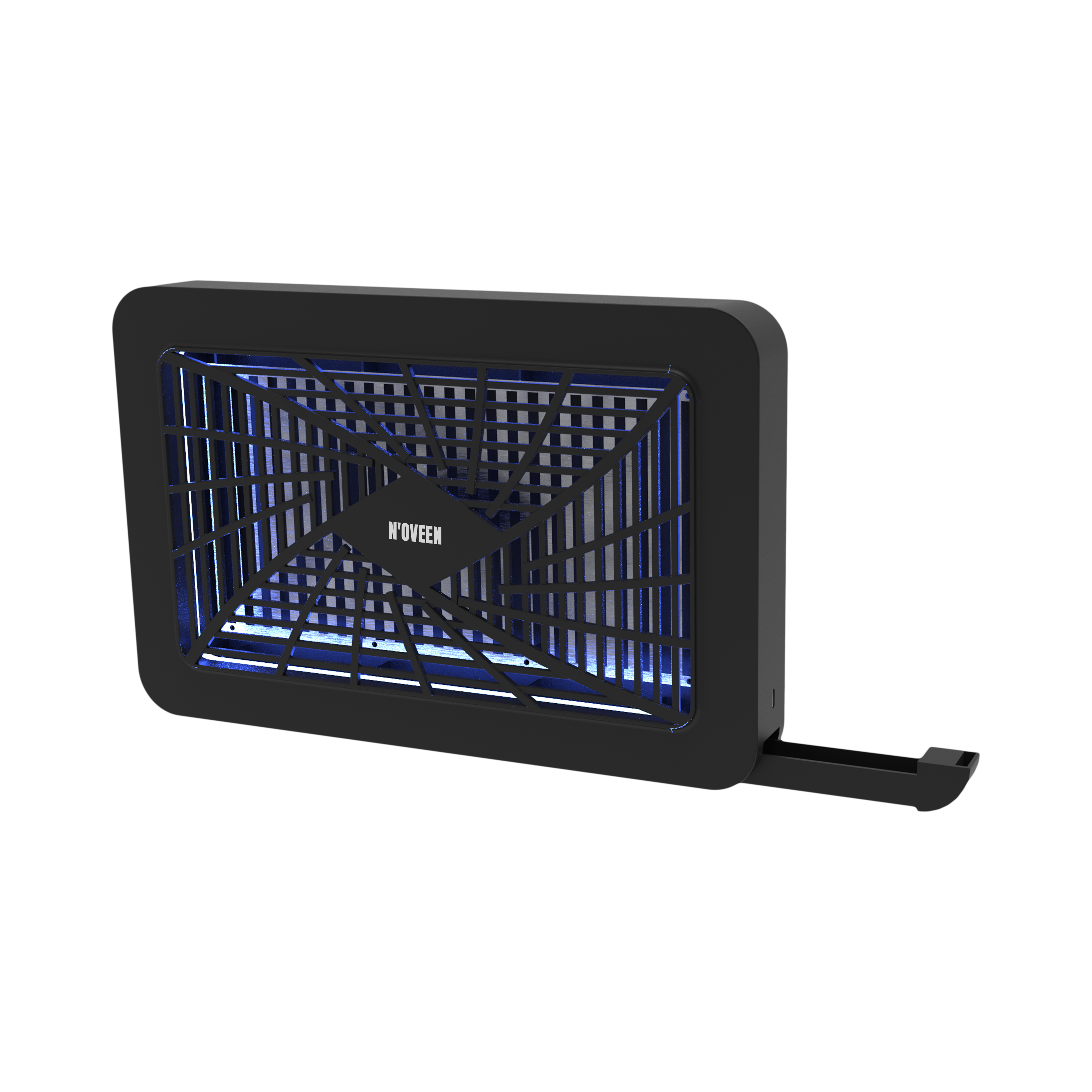 Czarny zabójca owadów z niebieskim światłem UV i tacą zbiorczą.