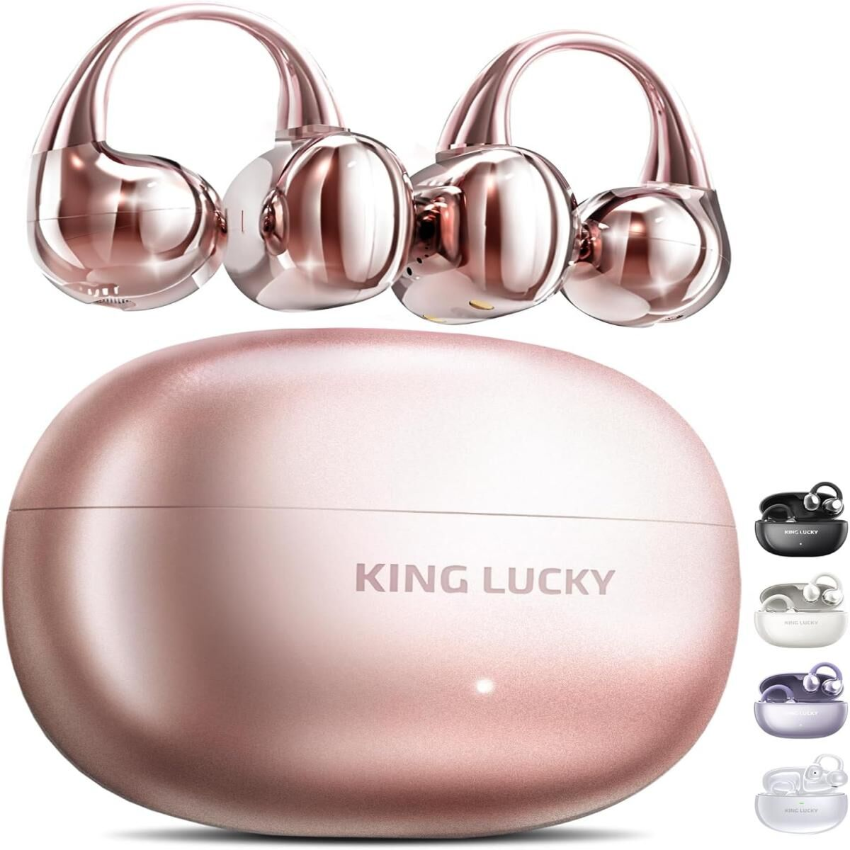 Auricolari e custodia di ricarica oro rosa con logo del marchio. Opzioni multiple.