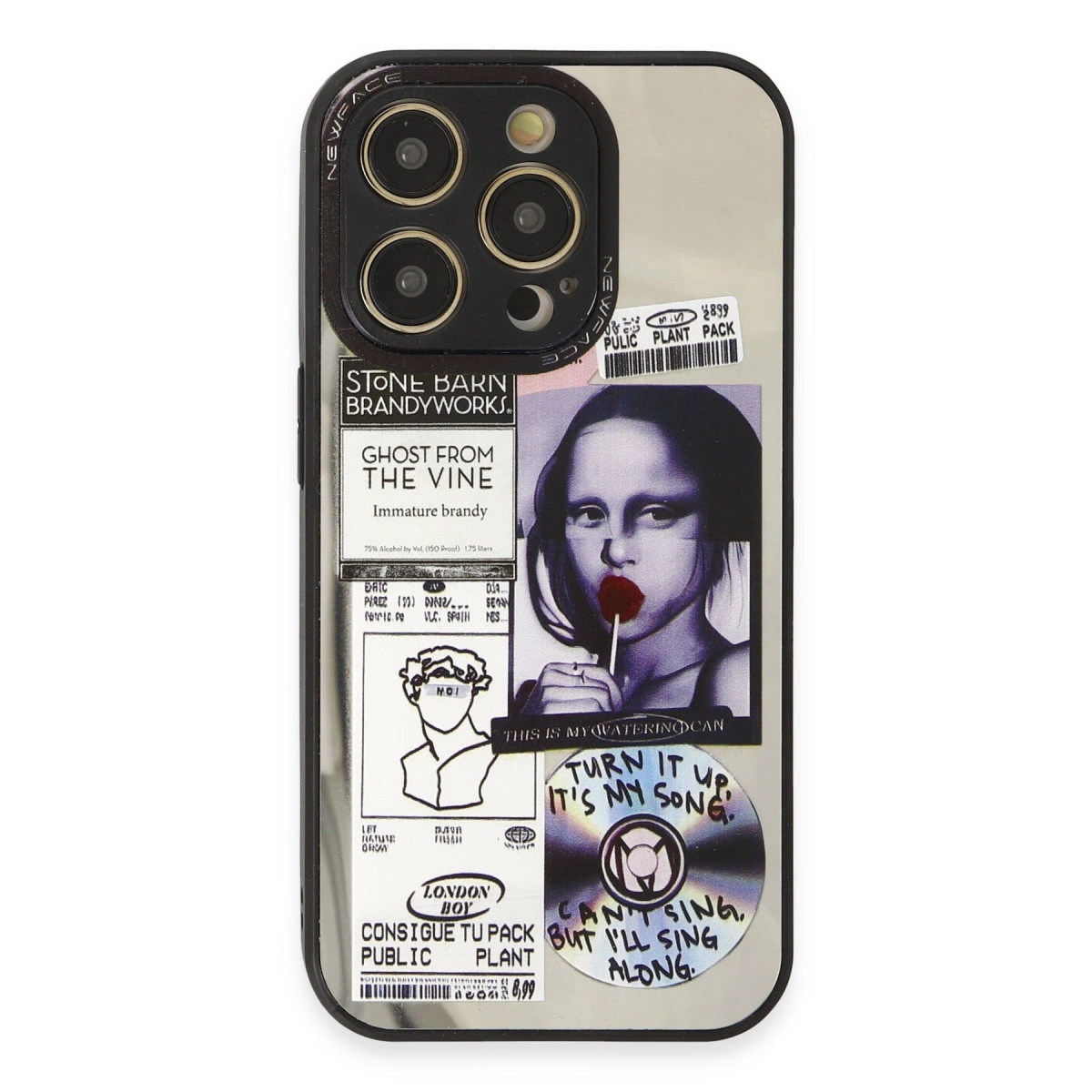 'Ghost from the Vine' gibi metin grafikli, Mona Lisa ve CD içeren telefon kılıfı.