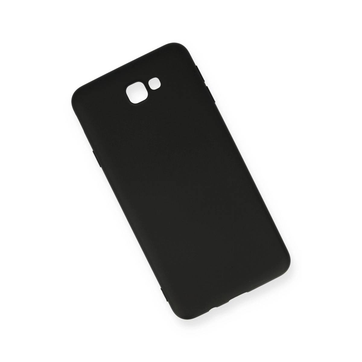 Beyaz arka plan üzerinde kamera kesimli siyah telefon kılıfı.