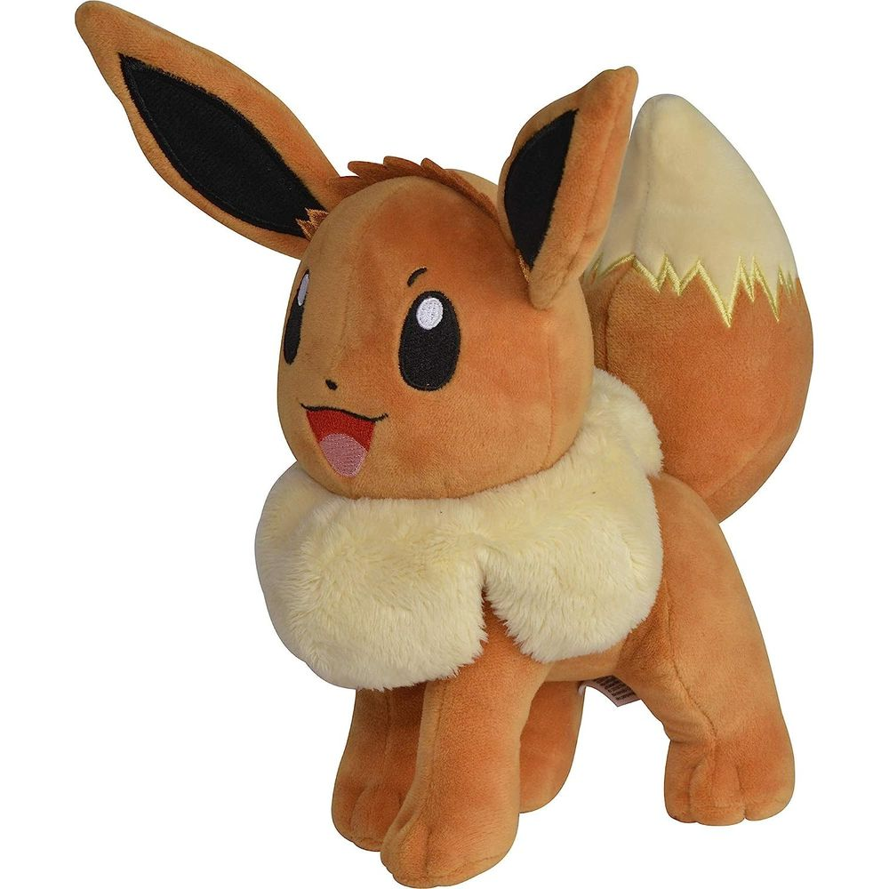 Une peluche Evoli marron avec de la fourrure brun clair et un col crème.