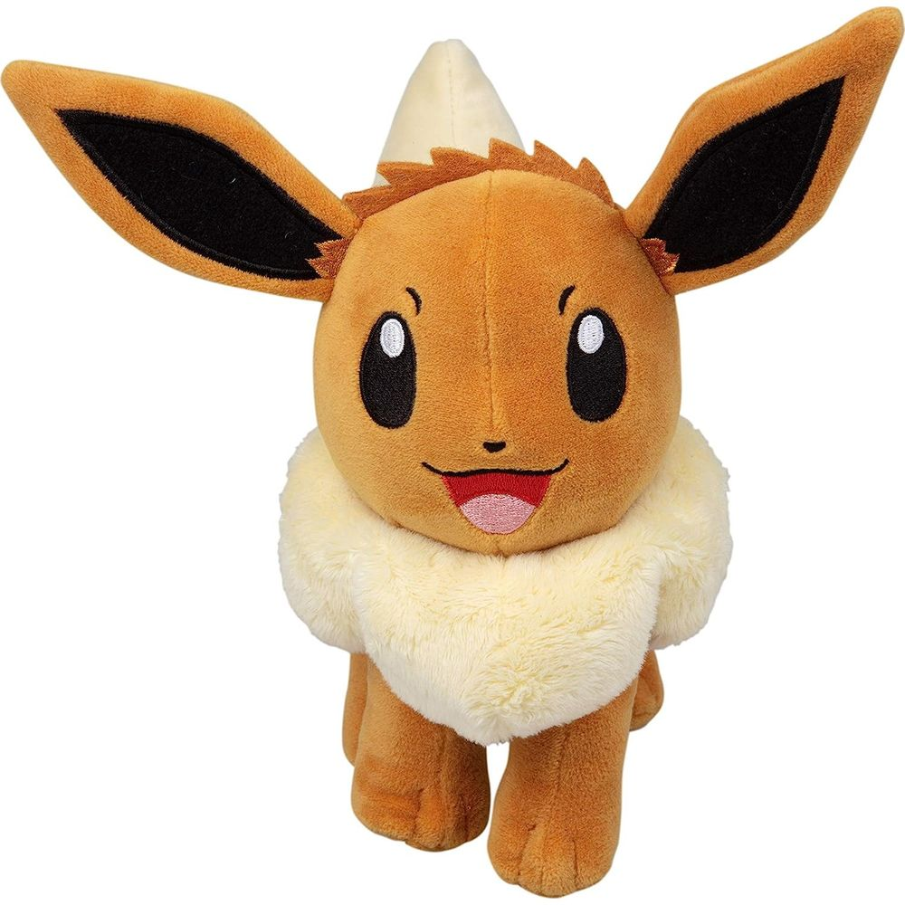 Une peluche Evoli marron avec de longues oreilles et un col flou.