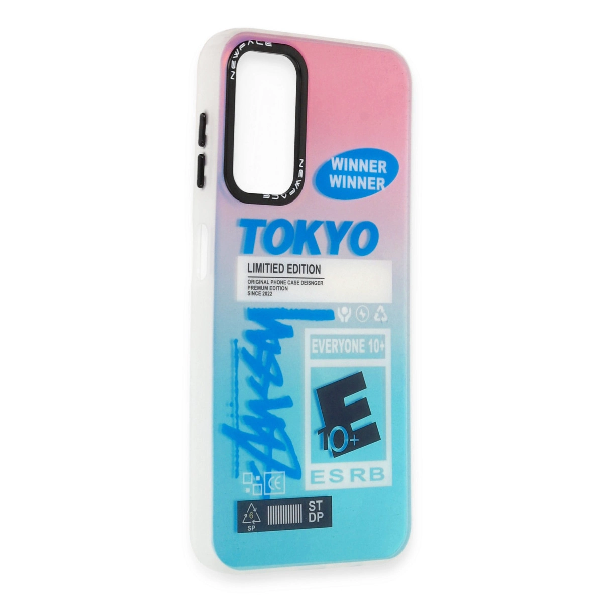 Pembe-mavi degrade ve Tokyo yazılı telefon kılıfı, Sınırlı Üretim.