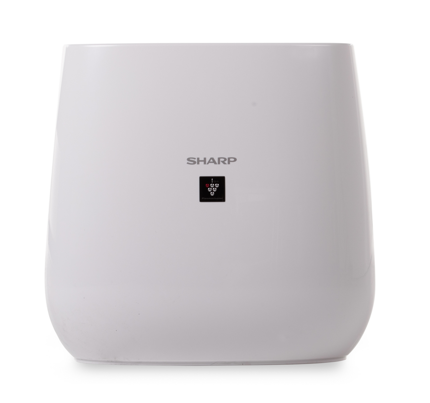 Un purificatore d'aria bianco con logo SHARP e simbolo Plasmacluster.