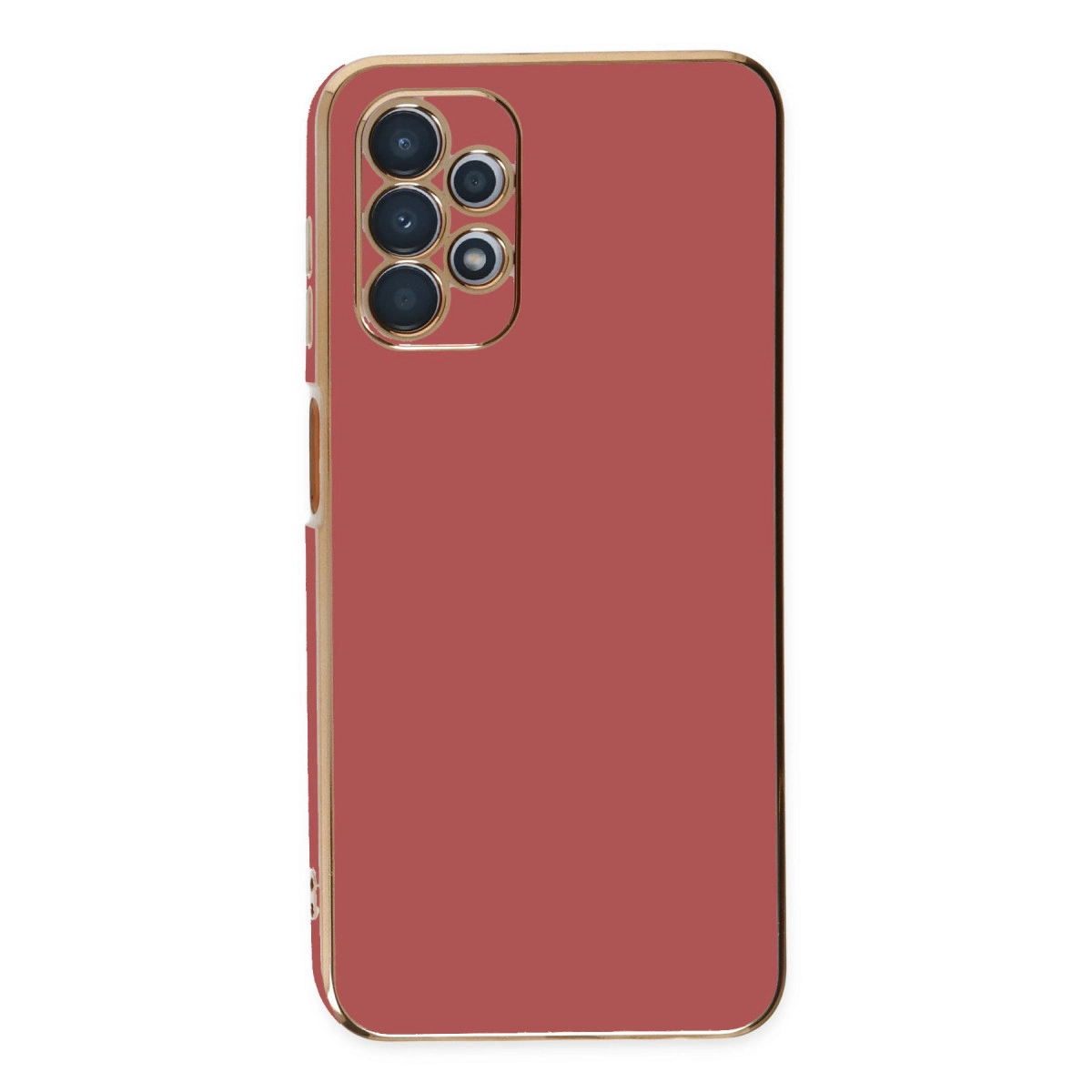 Altın kenarlı ve kamera modüllü kırmızı telefon kılıfı