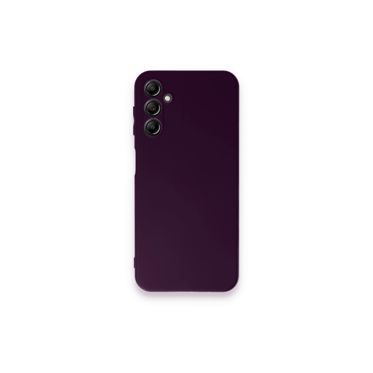 Sol üstte üç kamera lensli koyu mor telefon kılıfı.