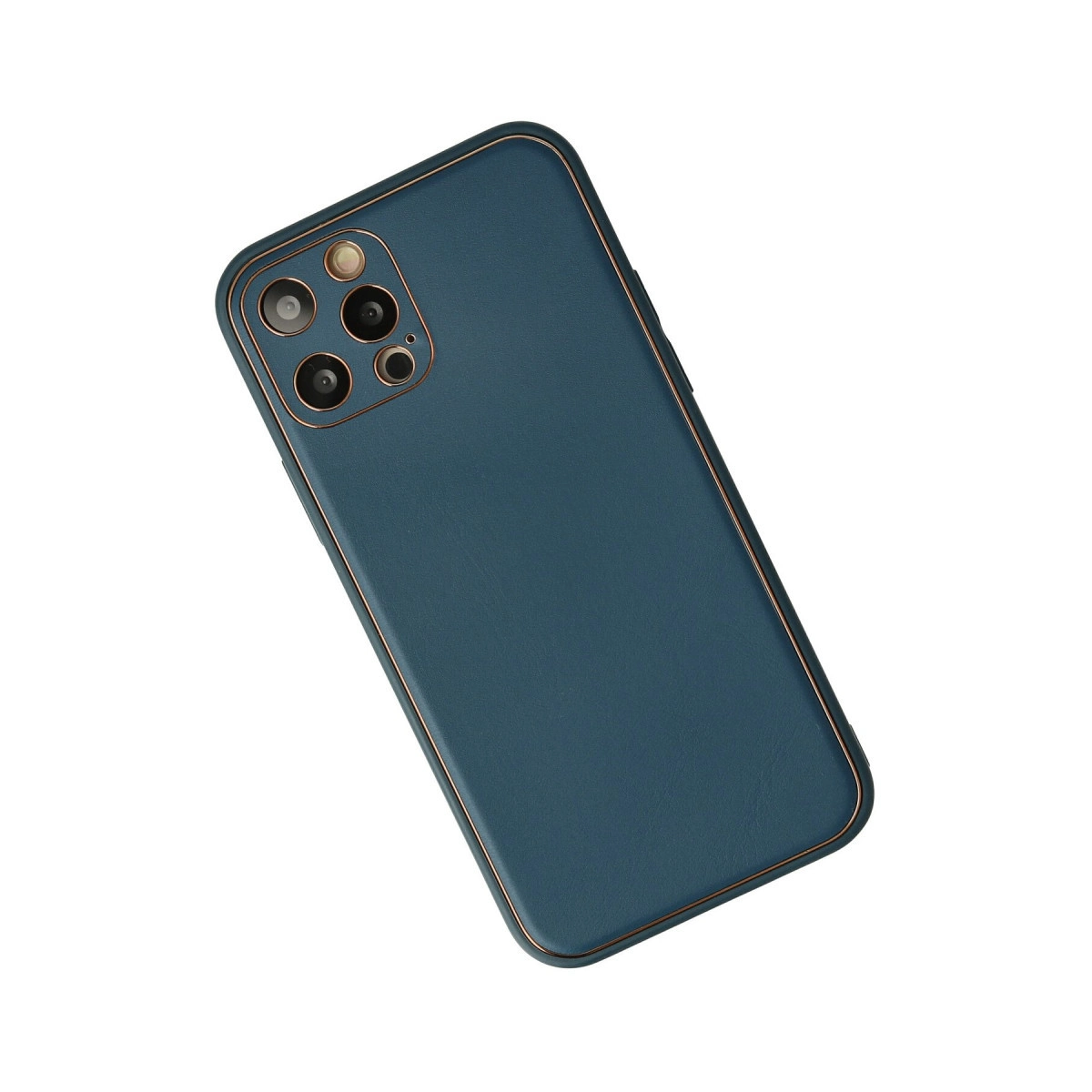 Dört kameralı, altın kenarlı lacivert telefon kılıfı.