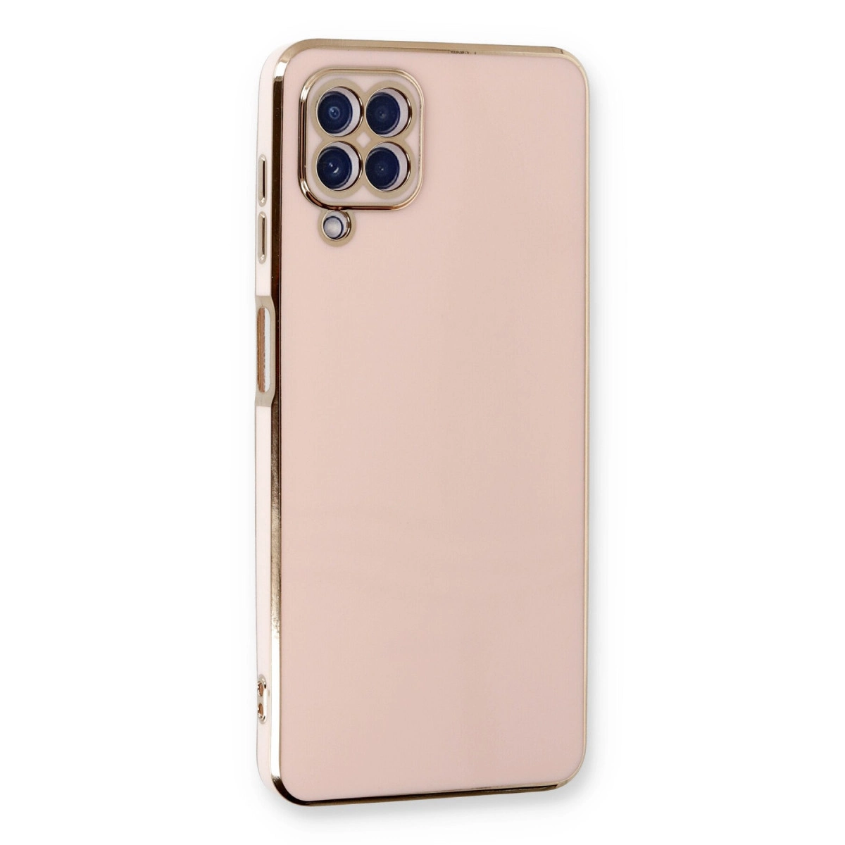 Dört kameralı ve altın renkli vurgulara sahip pembe telefon kılıfı.