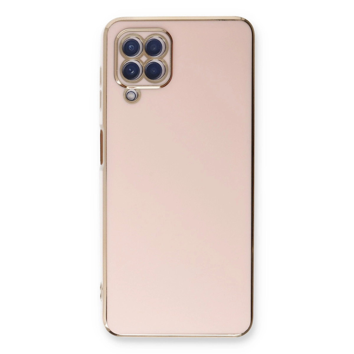 Dört kameralı ve flaşlı, pembe altın rengi telefon kılıfı.