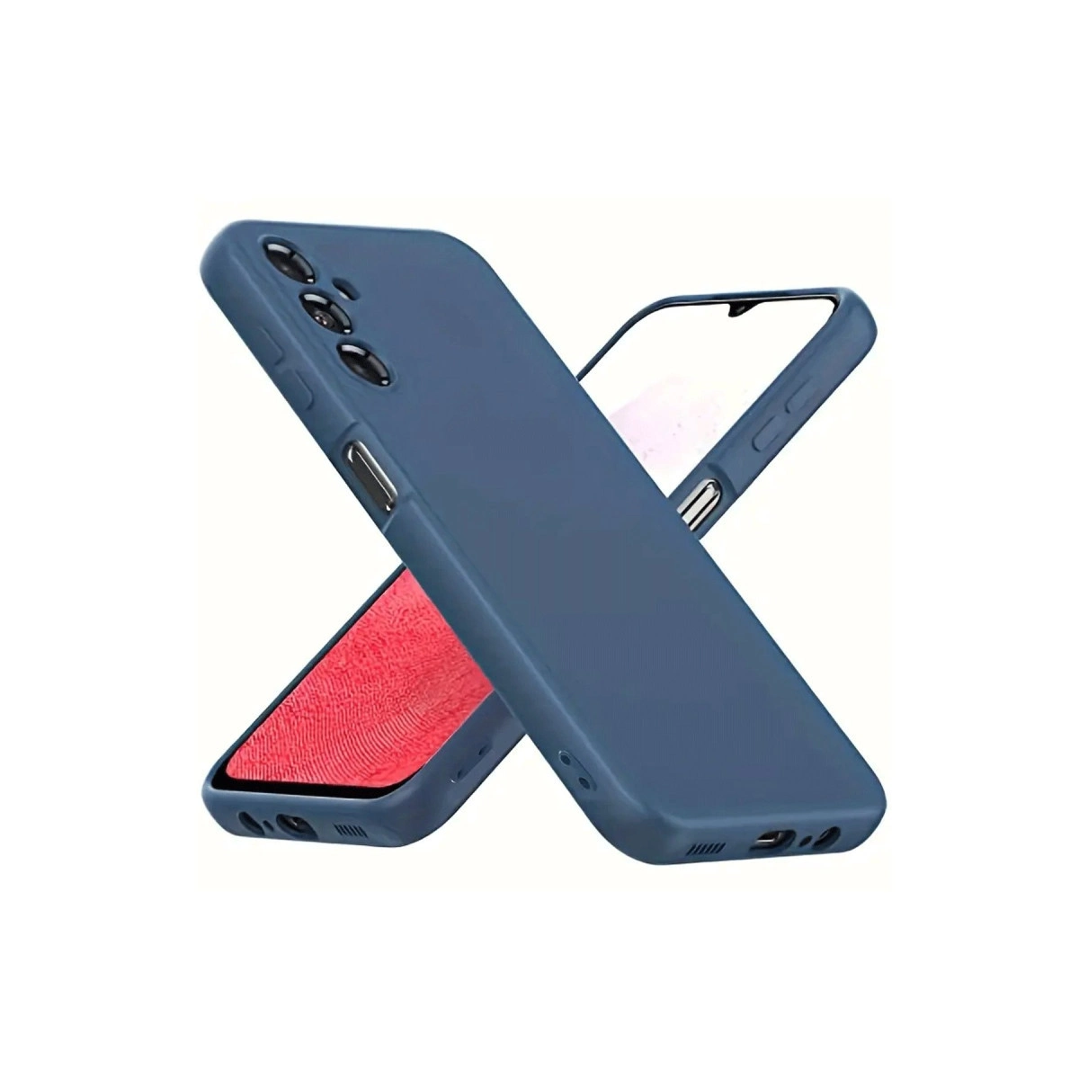 Kamera kesimli ve yan düğmeli üç mavi telefon kılıfı.