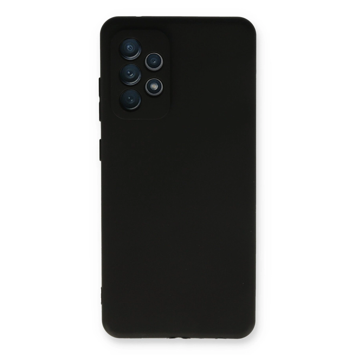 Dikdörtgen modülde dört kamera lensli siyah telefon kılıfı.