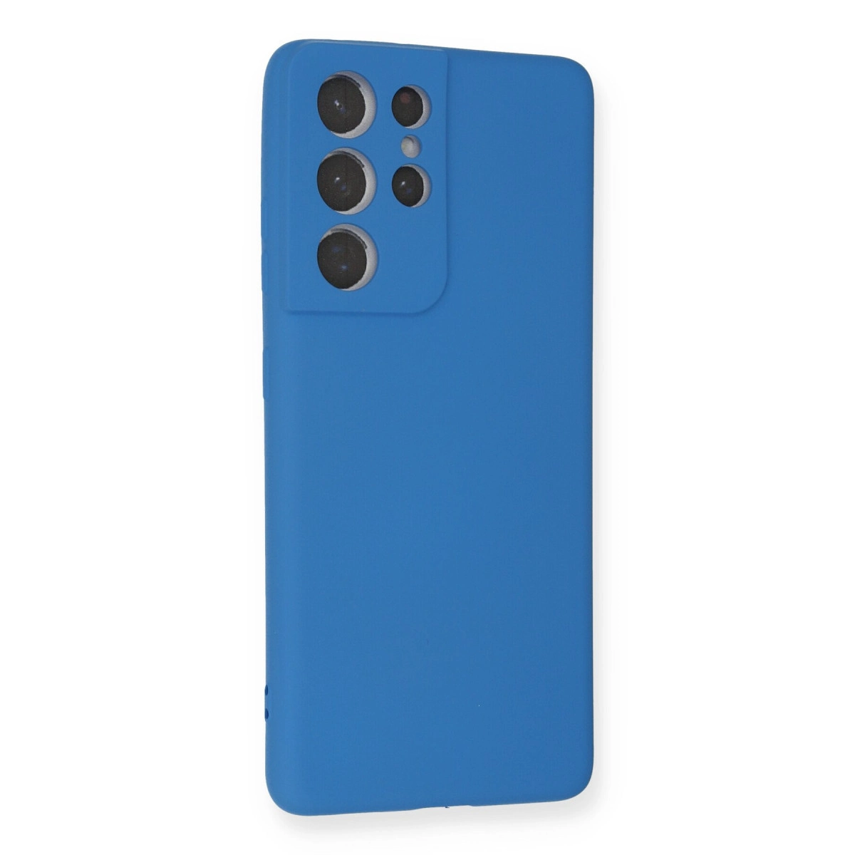 Çoklu lensli kamera kesiğine sahip mavi telefon kılıfı.