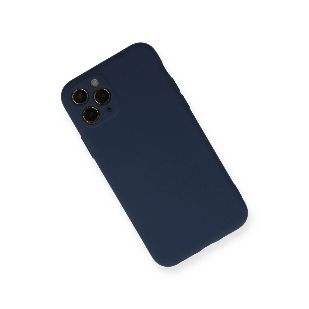 Üç kameralı lacivert telefon kılıfı beyaz zeminde.