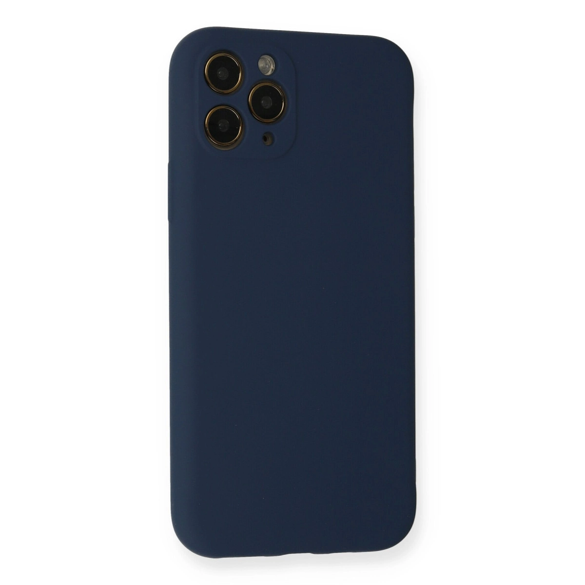 Üçlü kamera ve flaşlı lacivert telefon kılıfı.