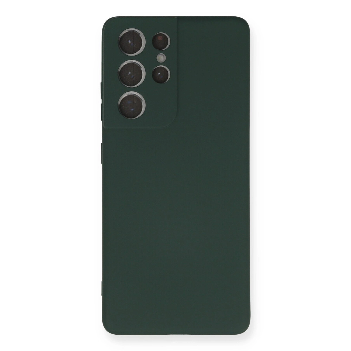 Arkada dört kamerası olan koyu yeşil telefon kılıfı.