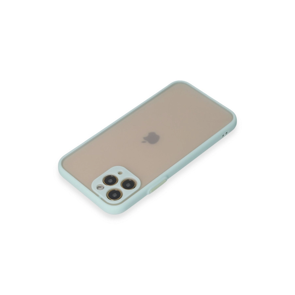 Arkada Apple logosu olan açık mavi telefon kılıfı.