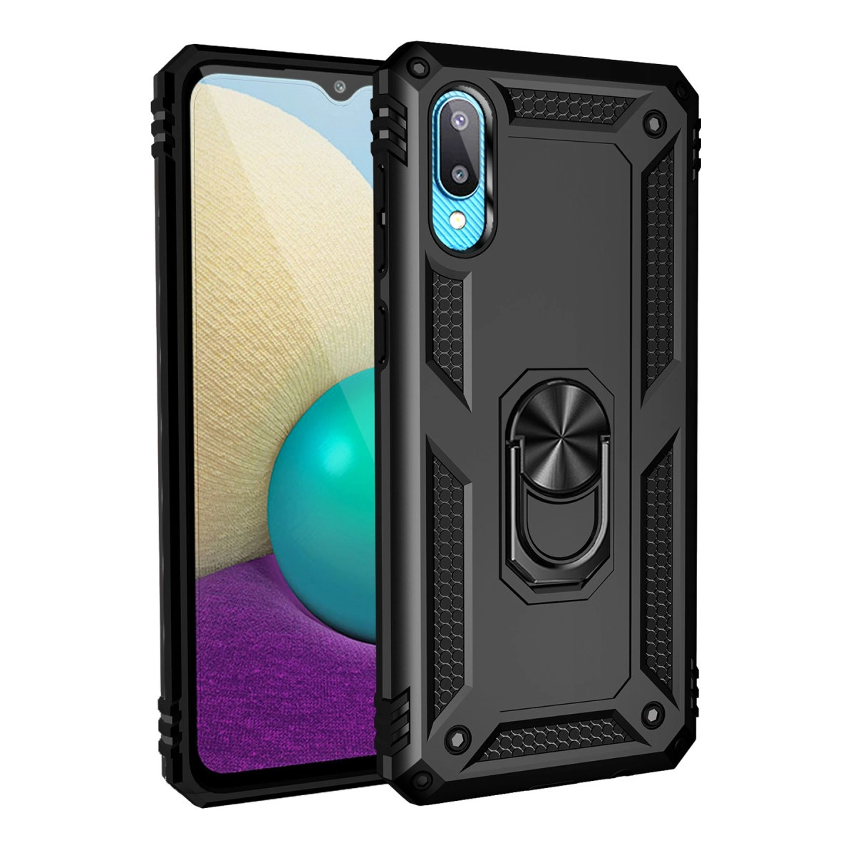 NEWFACE Samsung Galaxy A02 Uyumlu Sofya Yüzüklü Silikon Kapak Telefon Kılıfı Siyah