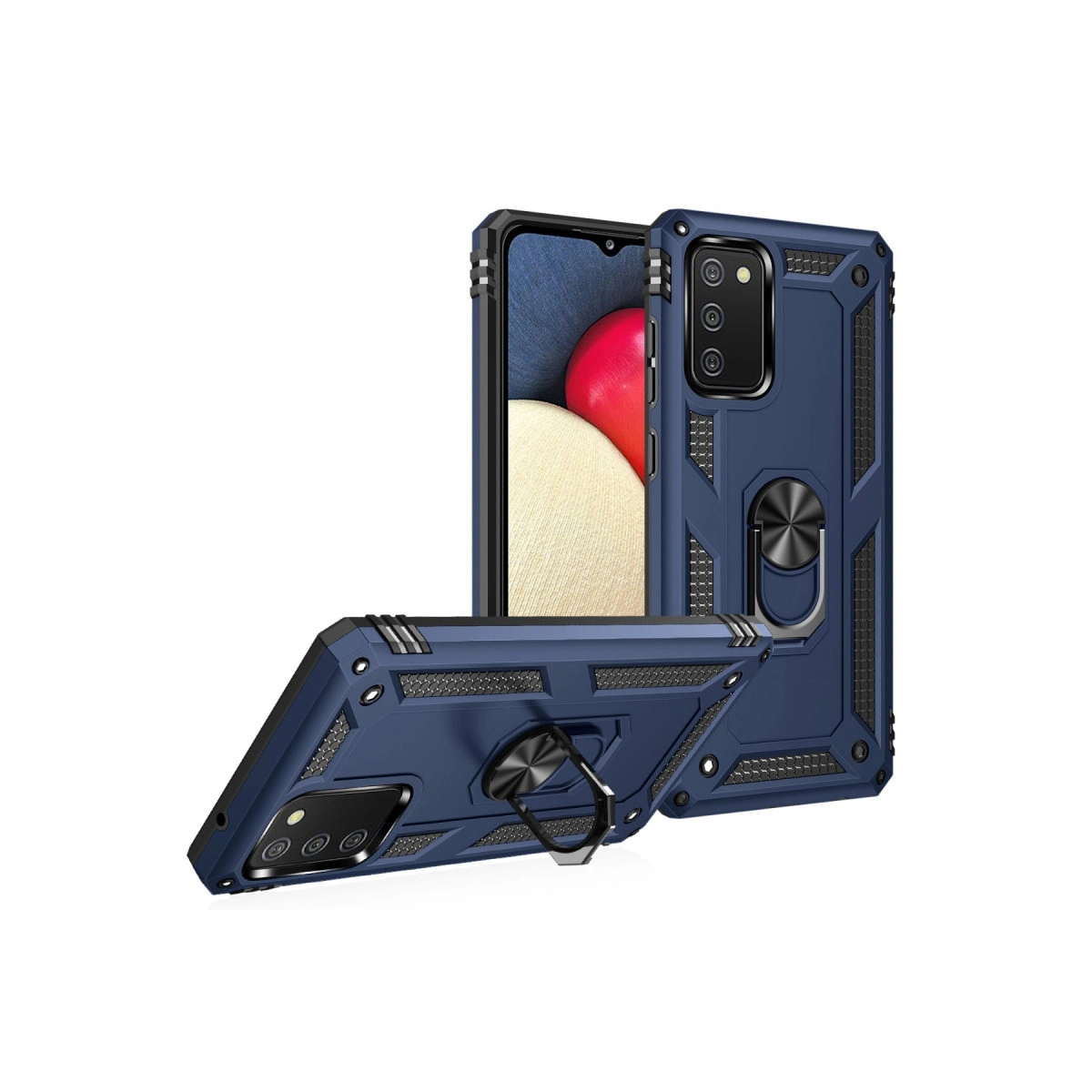 Halka tutuculu ve kamera kesimli lacivert telefon kılıfı.