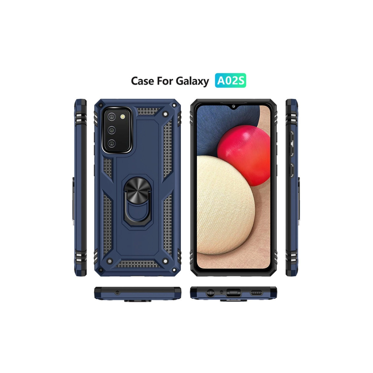 Samsung Galaxy A02s için halka tutuculu lacivert koruyucu kılıf.