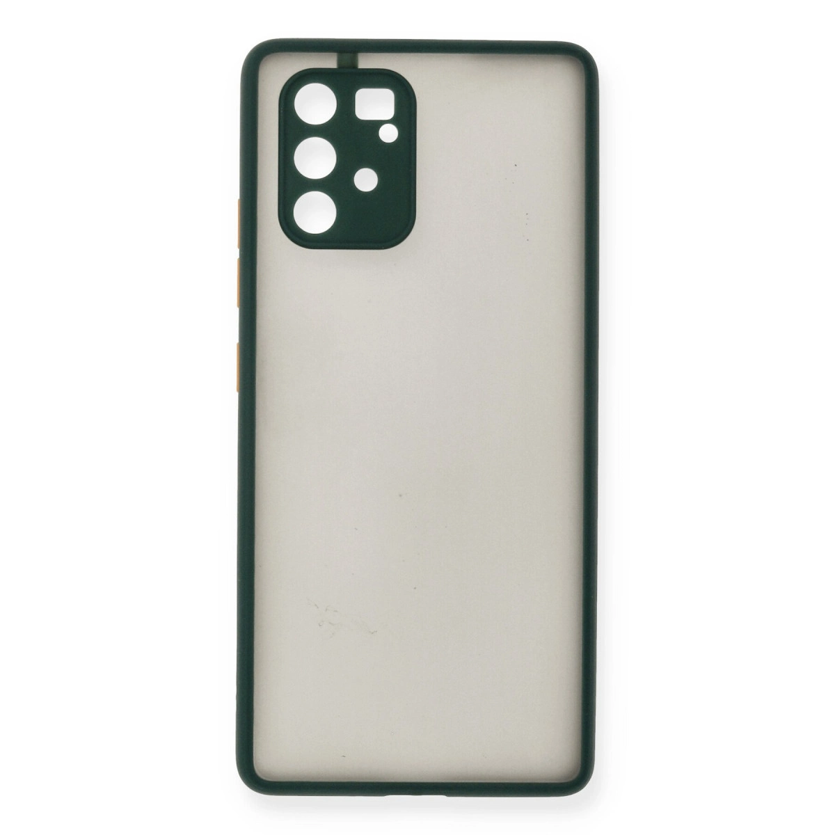 Kamera ve düğmeler için kesikli koyu yeşil telefon kılıfı.