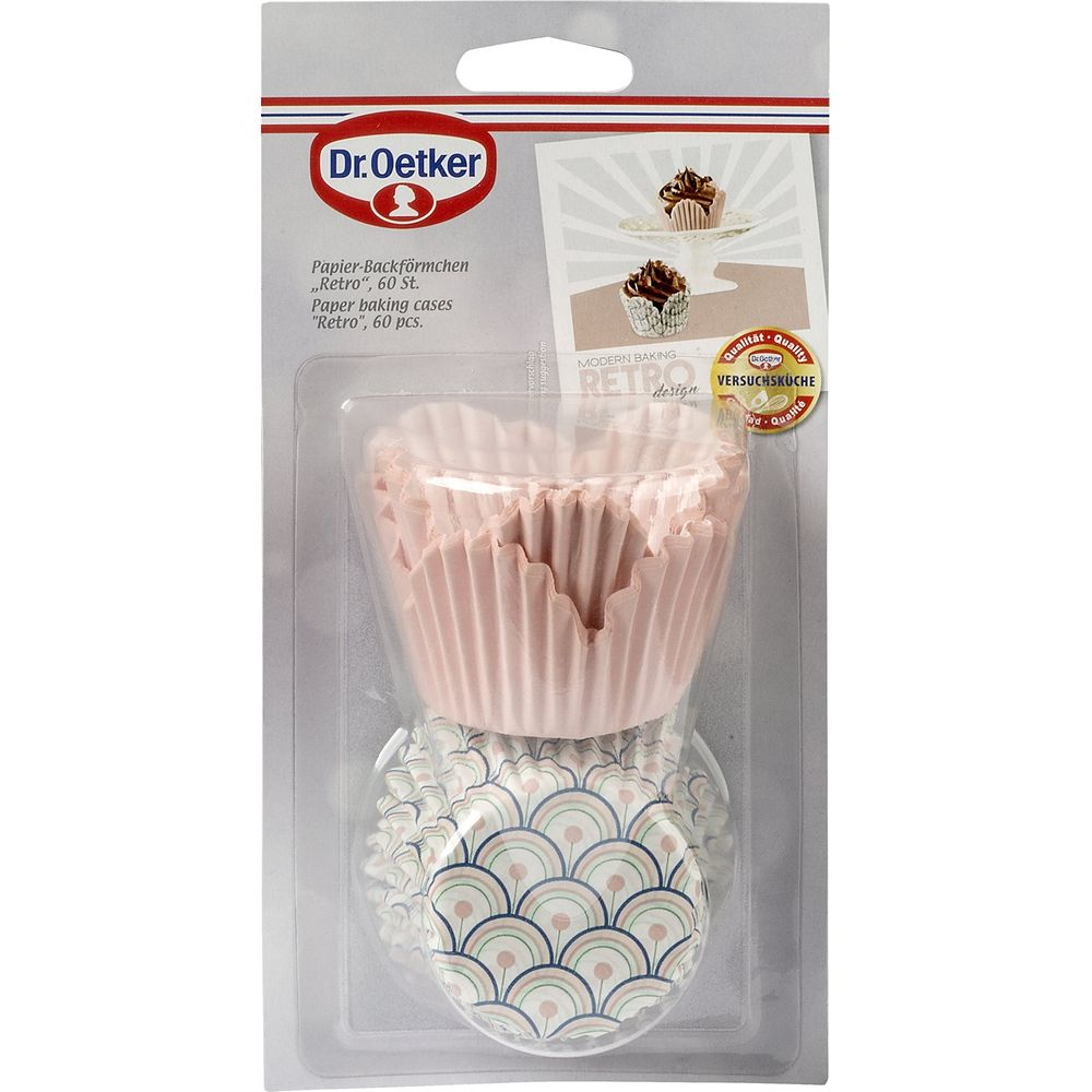 Dr. Oetker Retro Muffin-Förmchen, 60 Stück, in Pink und mit Muster.