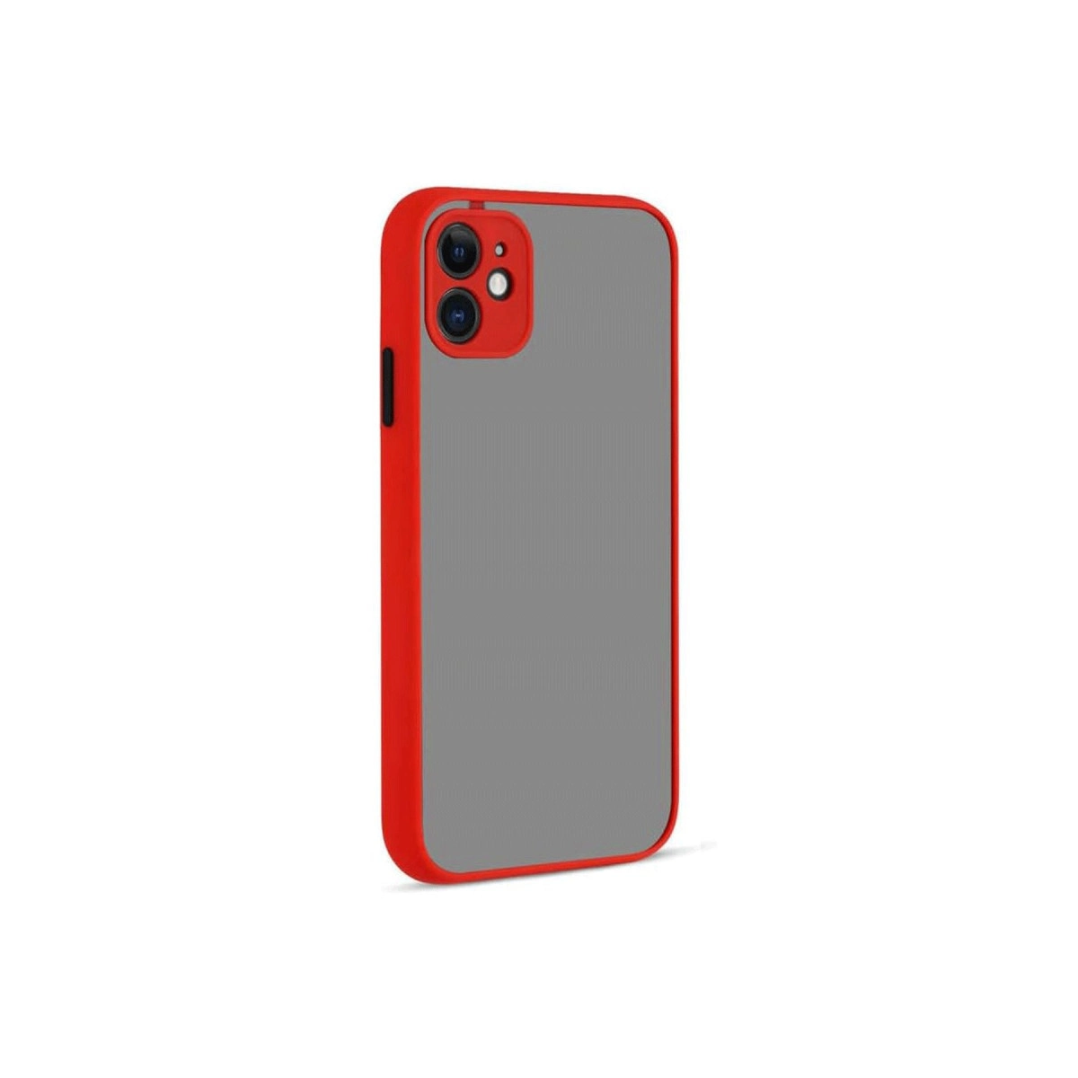 İki kameralı akıllı telefon için gri arka kapaklı kırmızı kılıf.