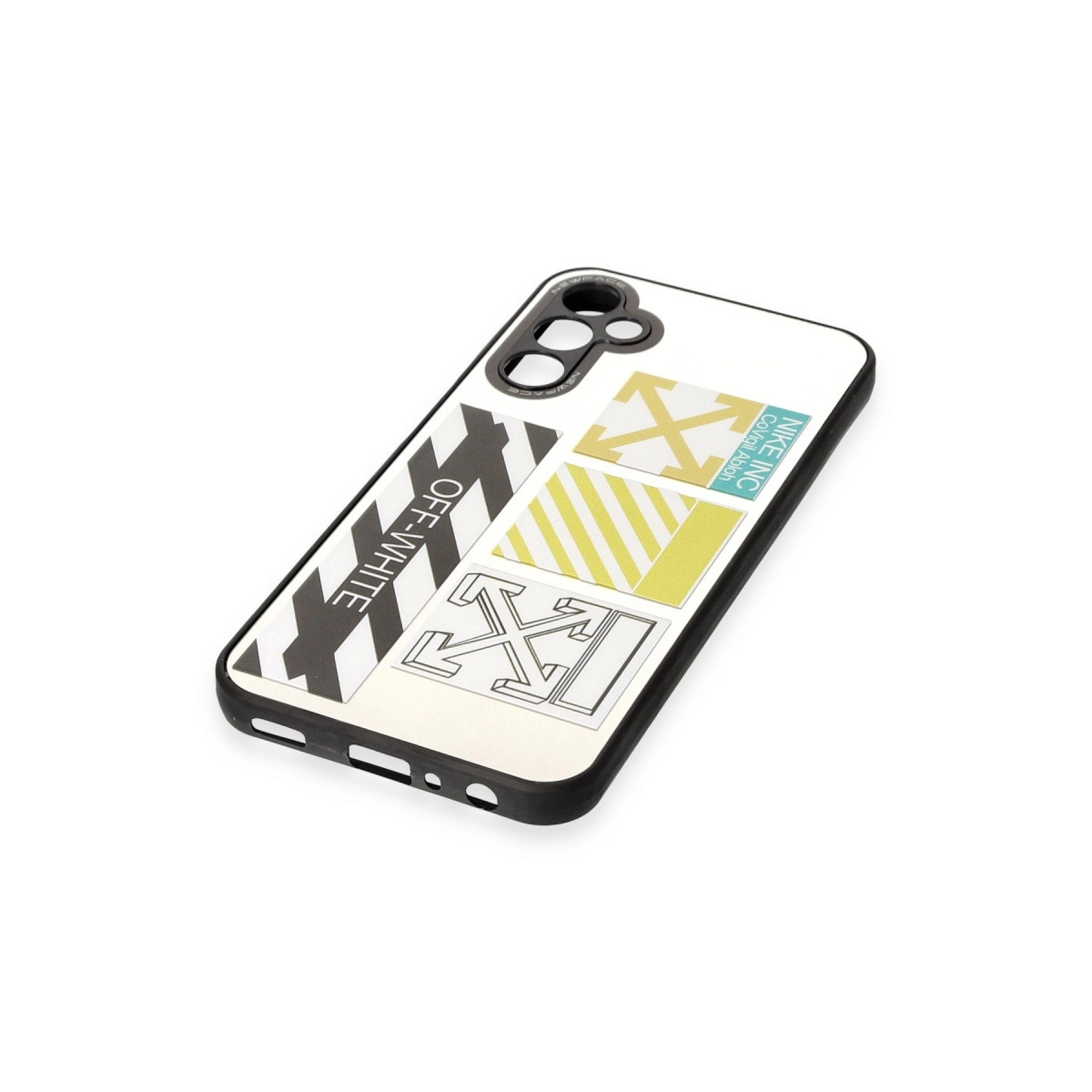 "OFF-WHITE" ve ok logolu telefon kılıfı.