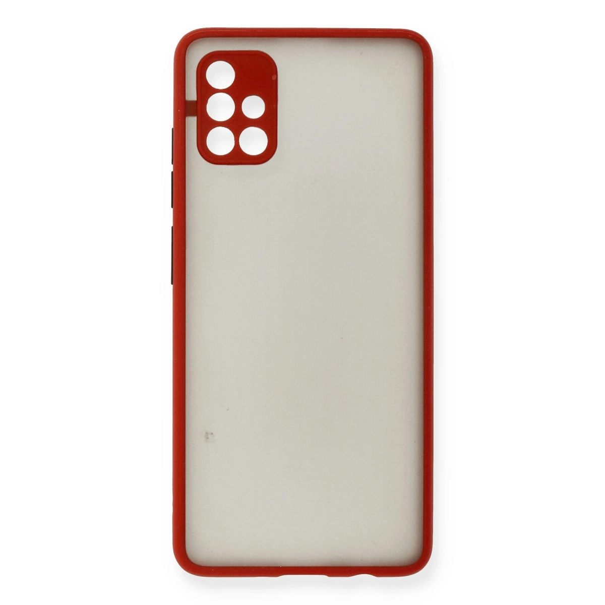 Kamera kesikli şeffaf arkalı kırmızı telefon kılıfı.