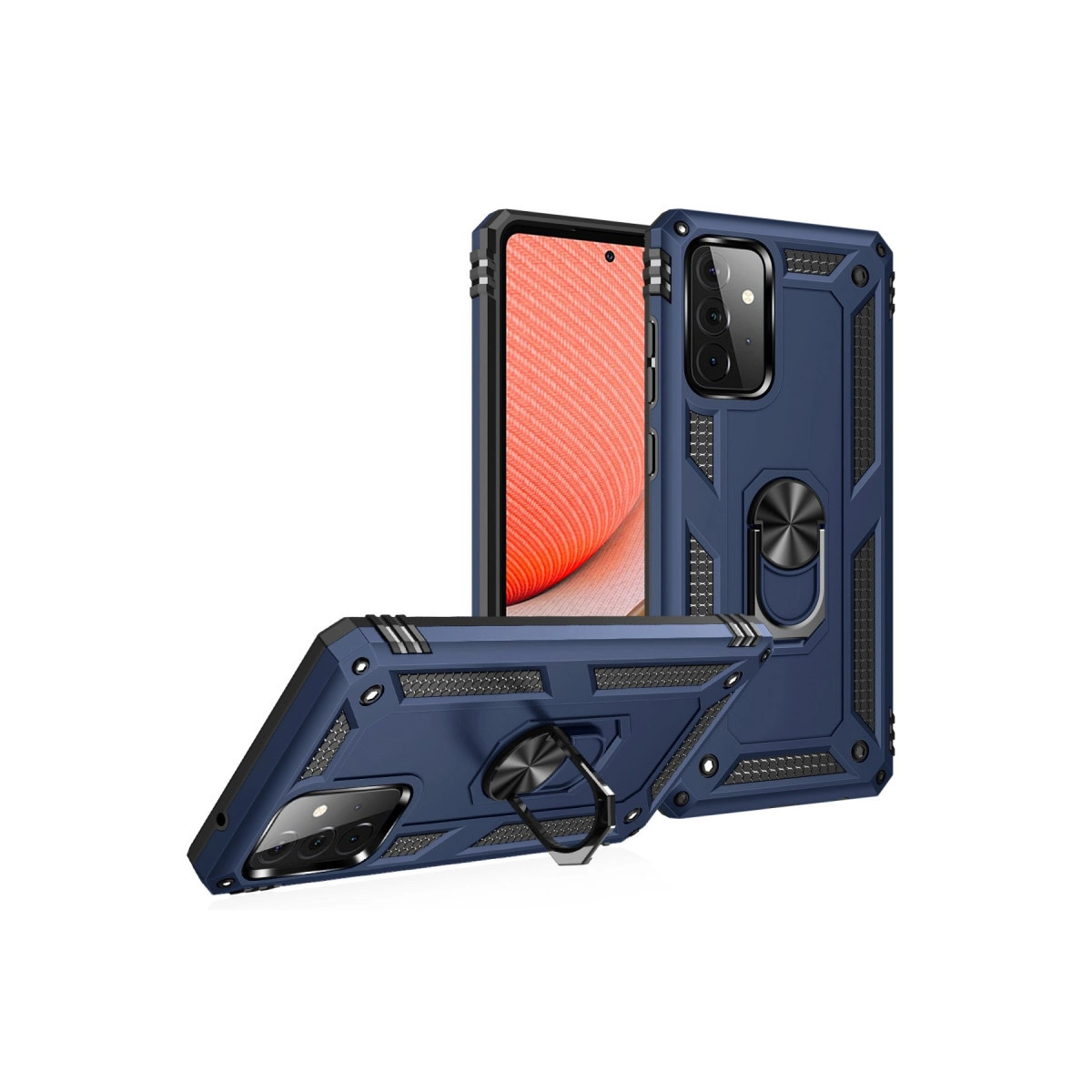 Halka tutuculu, dokulu tasarımlı lacivert telefon kılıfı.