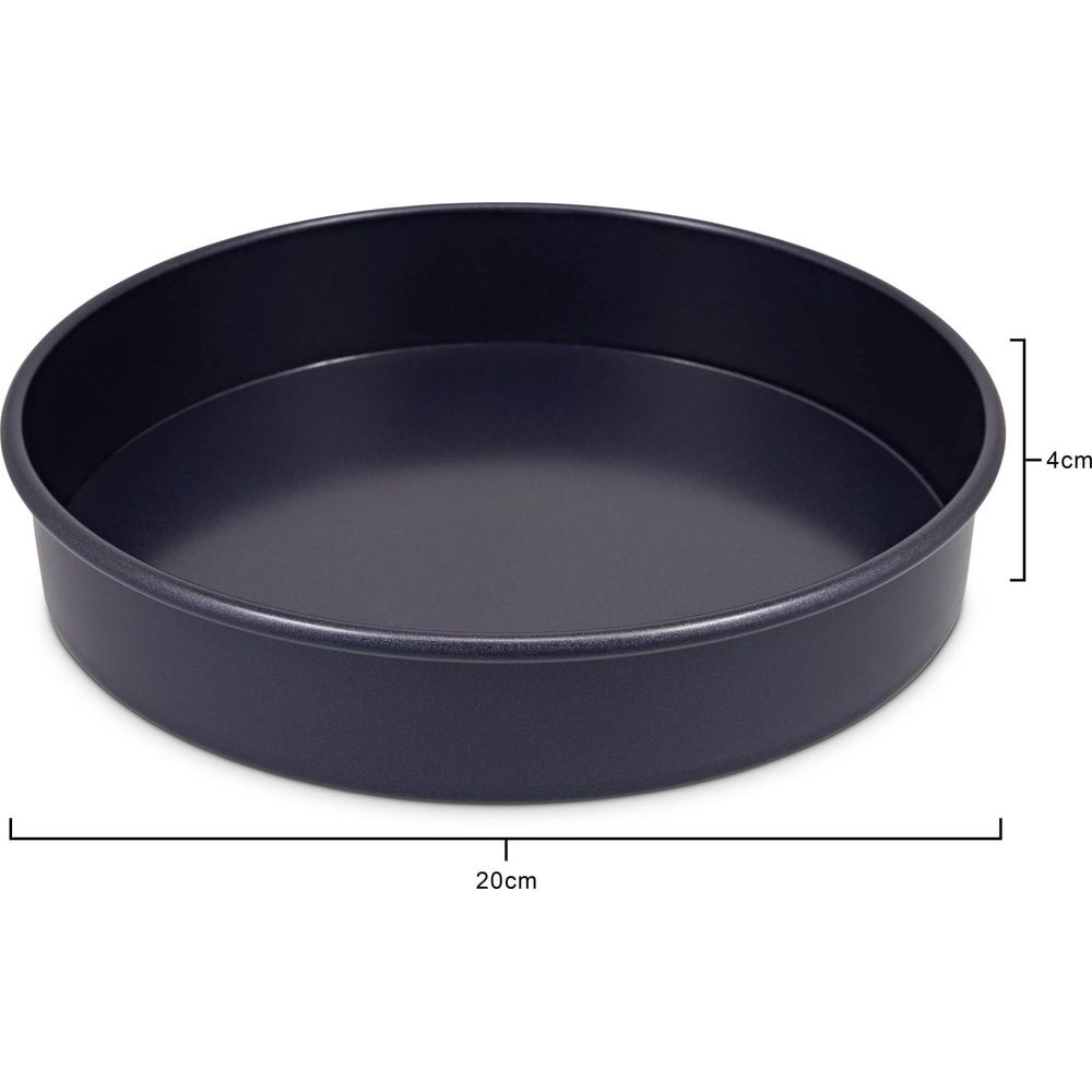 Dunkelblaue runde Kuchenform, 20cm Durchmesser, 4cm Höhe.