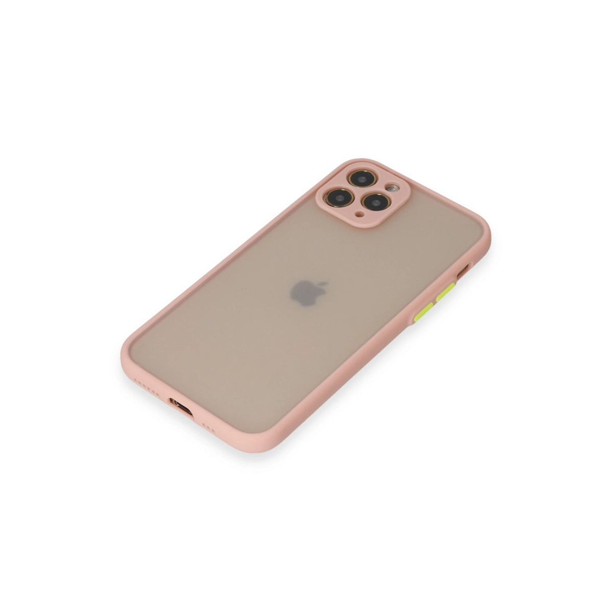 Arkası yarı saydam ve üç kameralı pembe iPhone kılıfı.