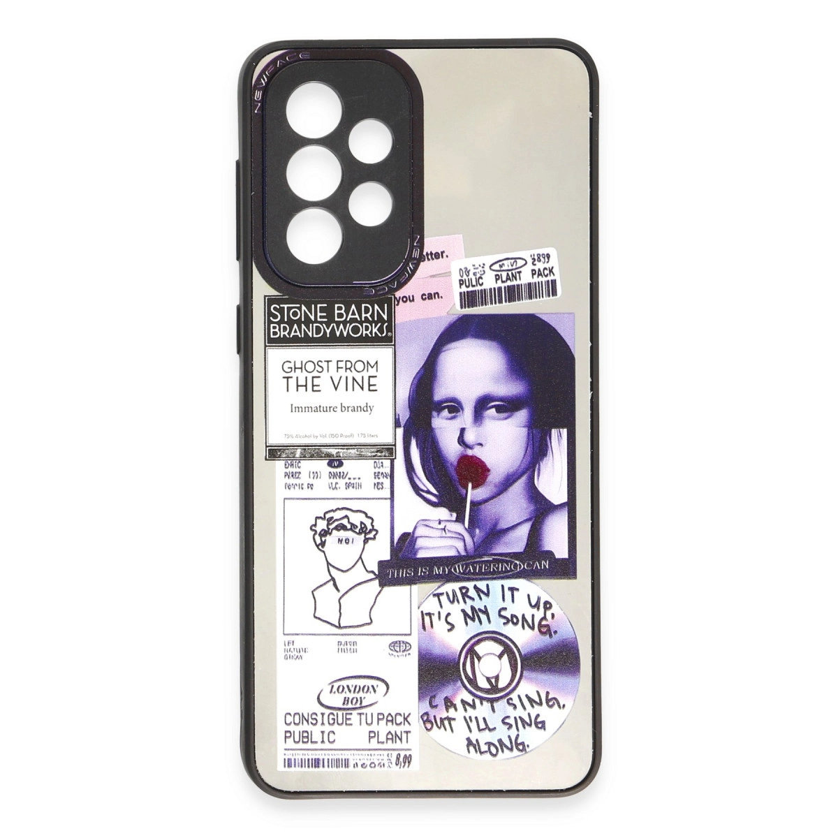 Lollipop yiyen Mona Lisa baskılı telefon kılıfı.