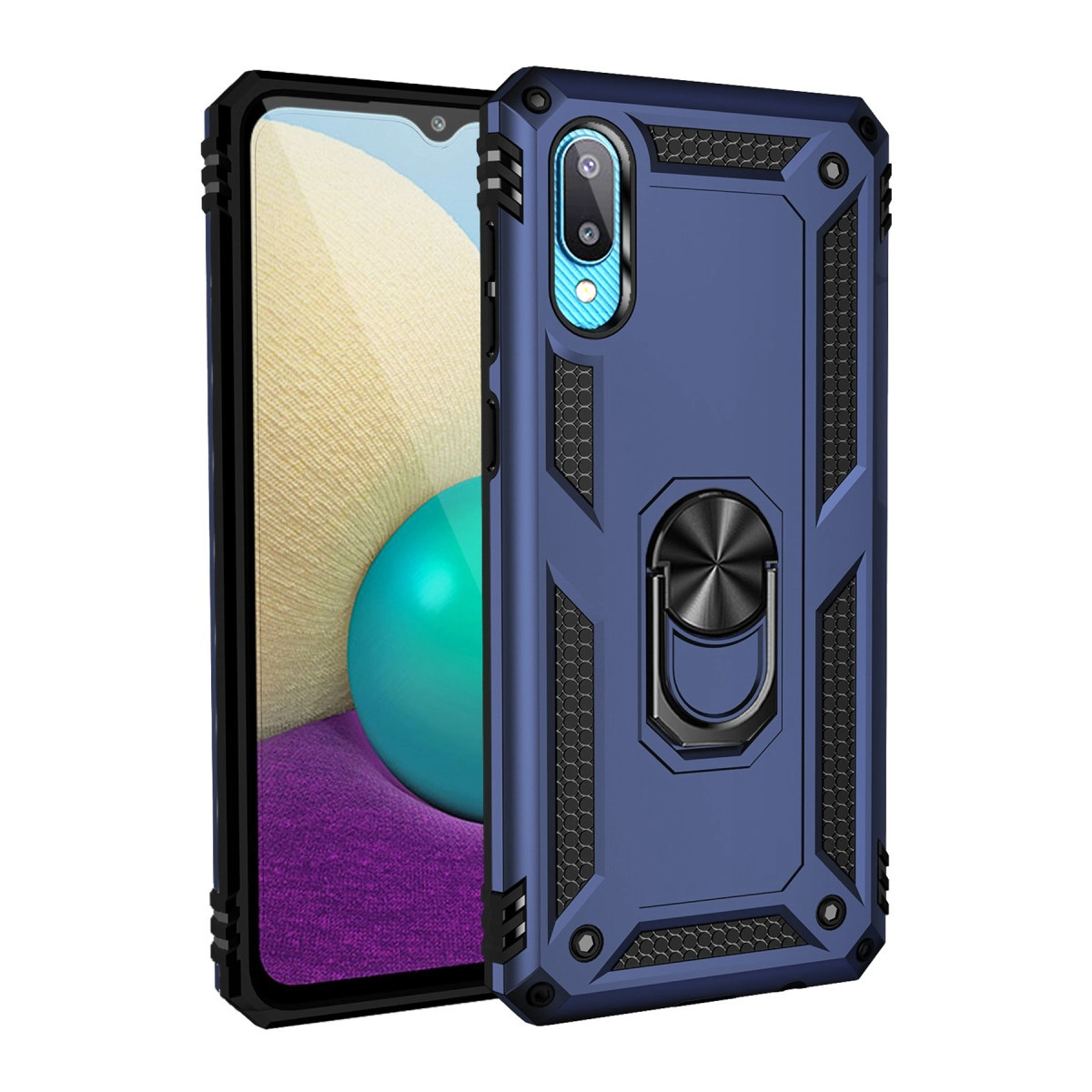 NEWFACE Samsung Galaxy A02 Uyumlu Sofya Yüzüklü Silikon Kapak Telefon Kılıfı Lacivert