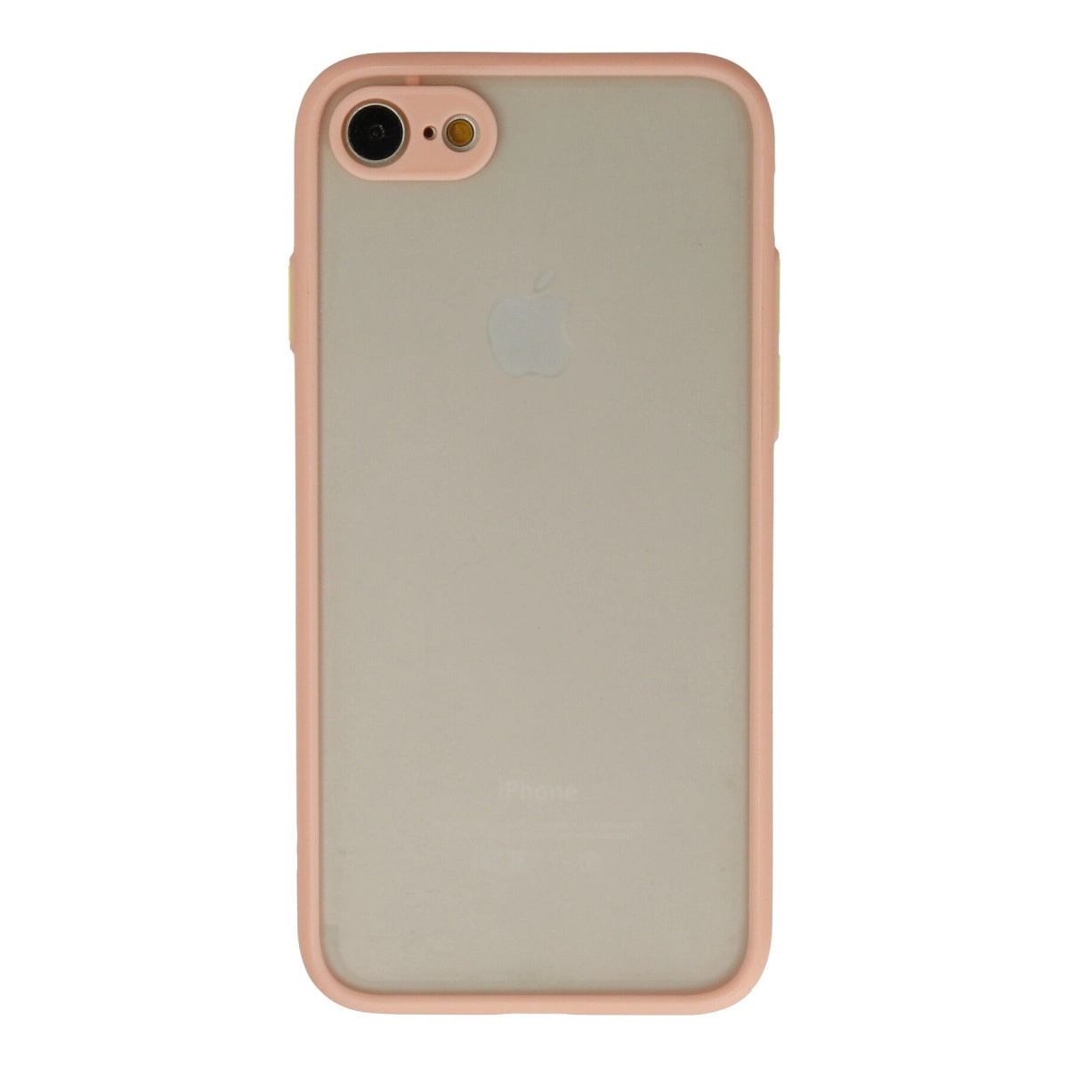 Pembe kenarlı şeffaf kılıflı bir iPhone.