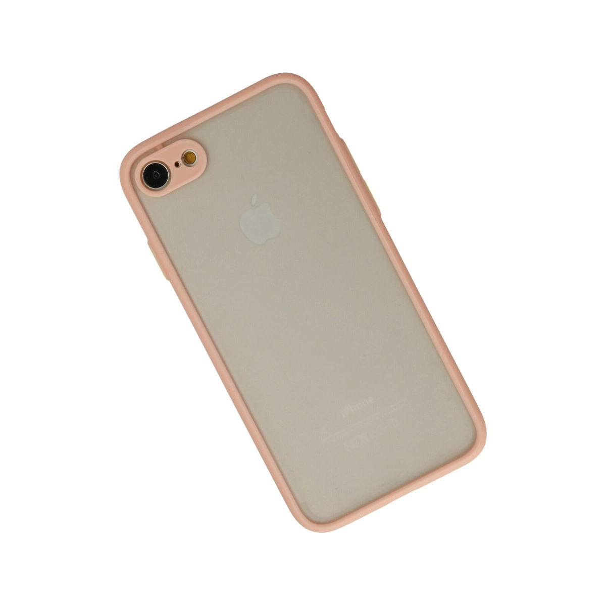 Arkası yukarı dönük, pembe kılıflı bir iPhone 7.