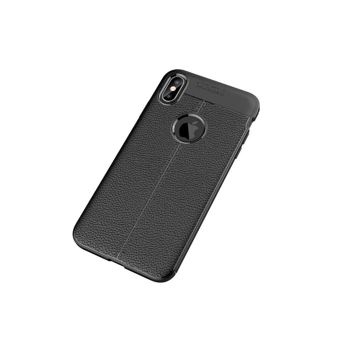 Apple logolu, siyah, deri dokulu telefon kılıfı.