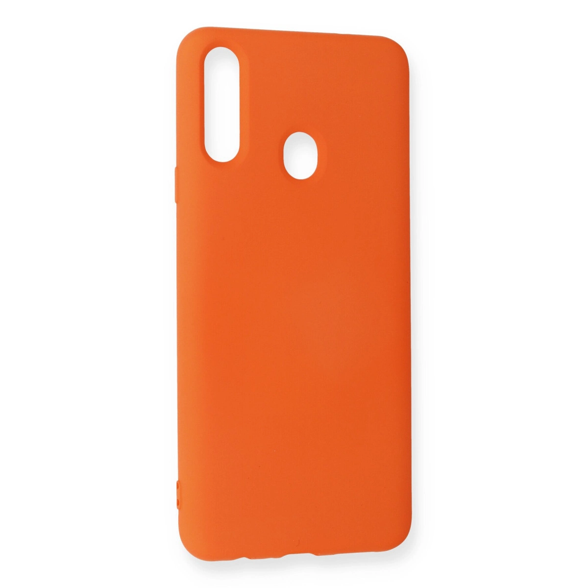 Kamera ve flaş için kesiklere sahip parlak turuncu telefon kılıfı.