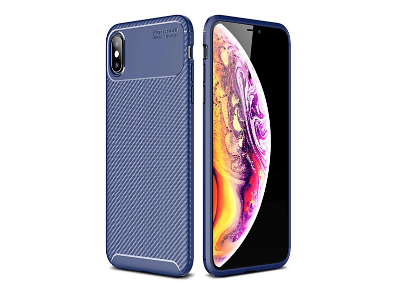 NEWFACE iPhone Xs Max Uyumlu Auto Focus Karbon Kapak Telefon Kılıfı Lacivert