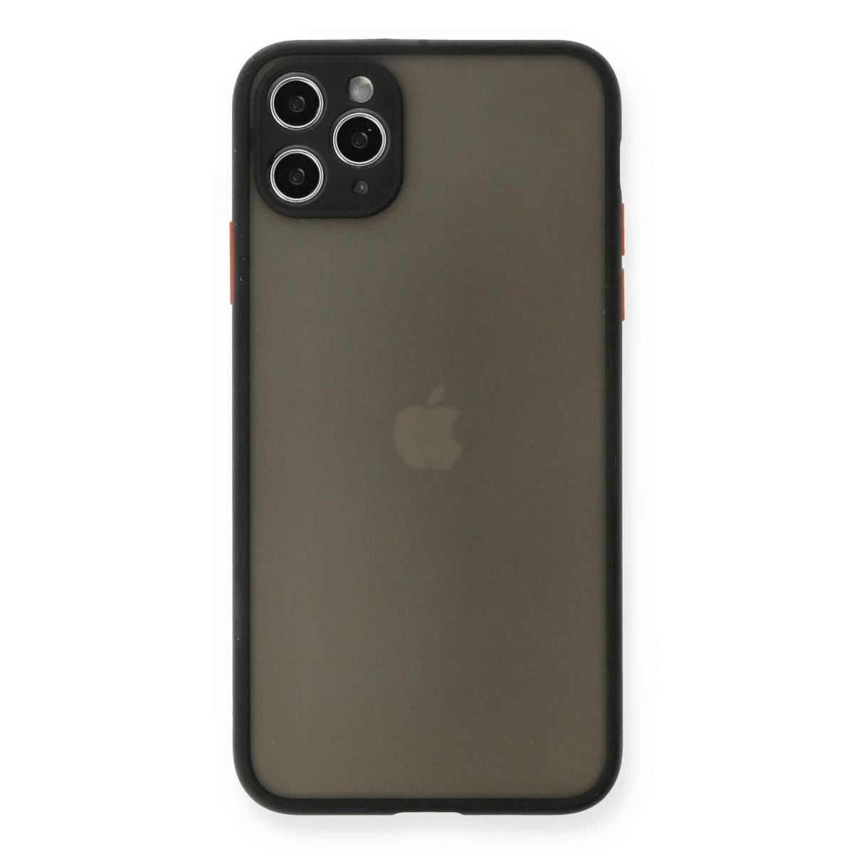 Üçlü kamera ve logolu koyu renkli Apple iPhone'un arkası.