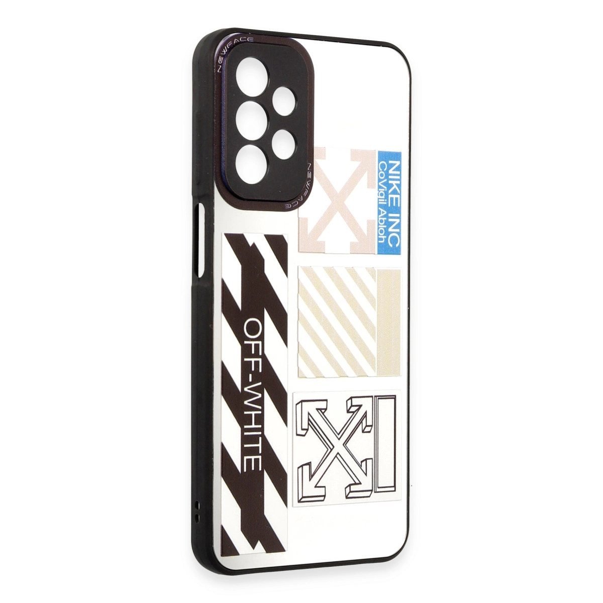 Off-White ve Nike grafikli siyah telefon kılıfı.