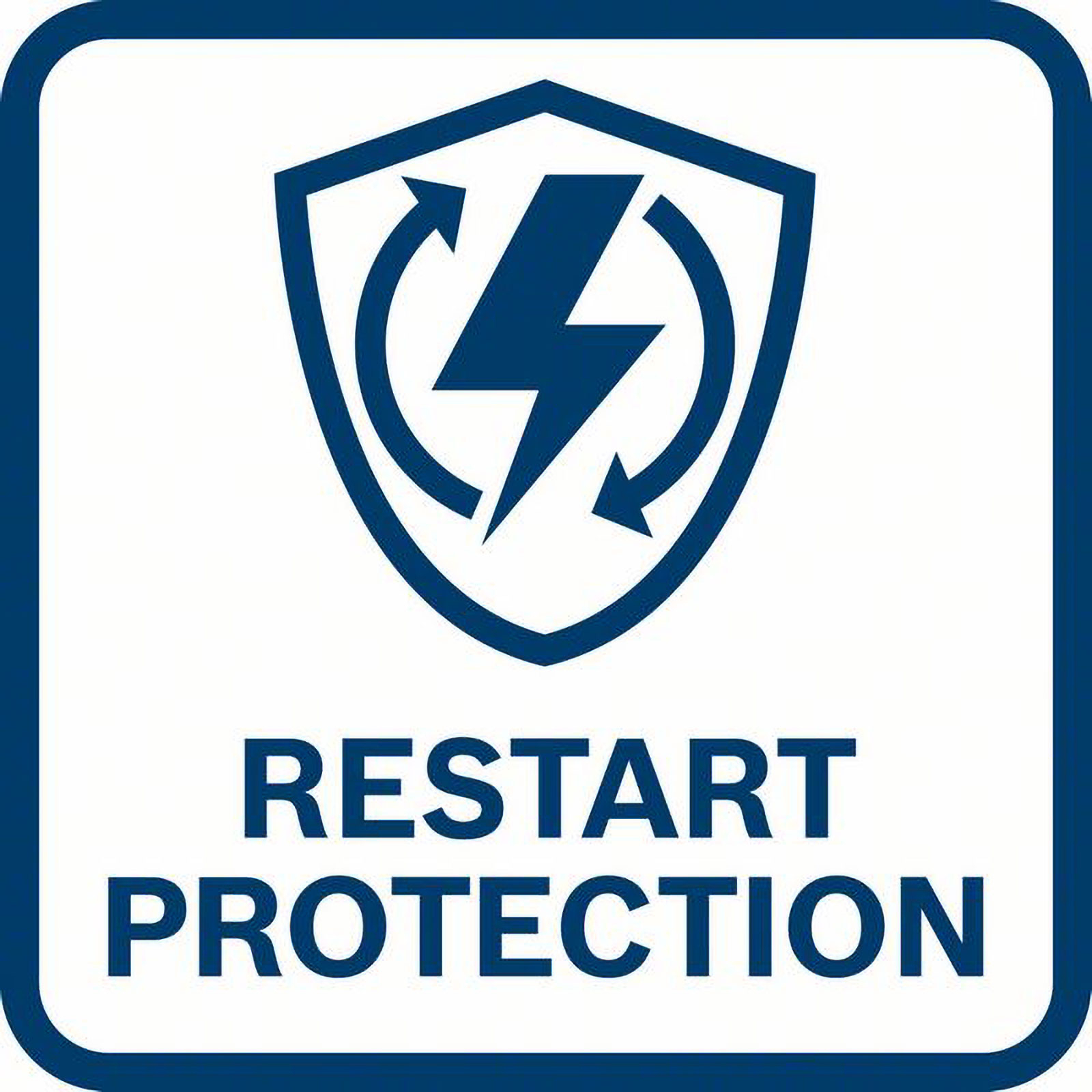 Symbol für Wiederanlaufschutz: Blitz in Schild mit Pfeilen.