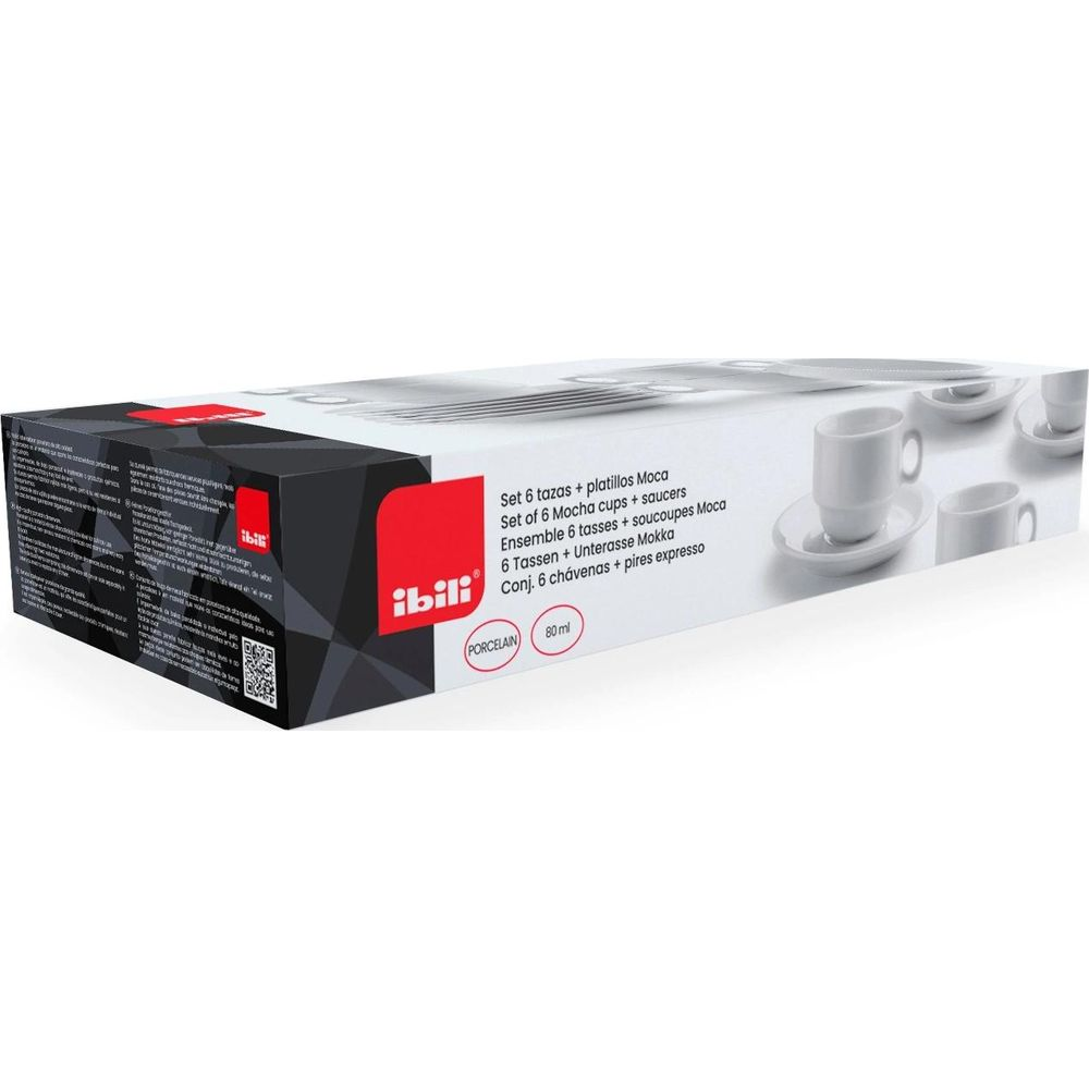 Iibili Porzellan-Set: 6 Mokkatassen mit Untertassen, 80 ml.