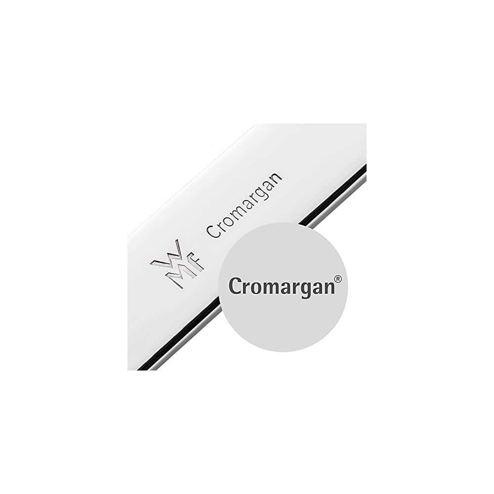 WMF Logo und Cromargan Schriftzug auf einem Metallgegenstand.